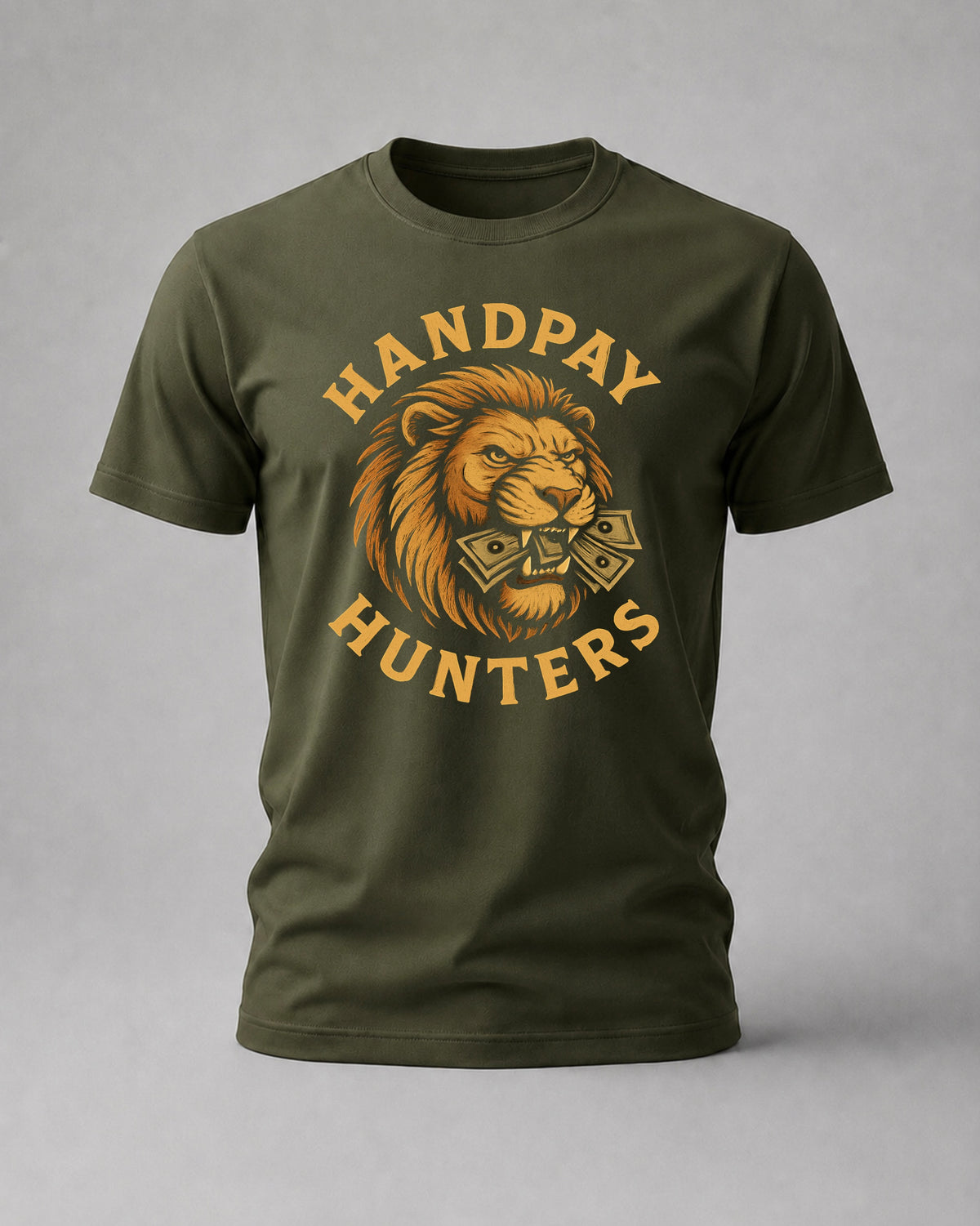 Olive Green HandPay Hunters Lion Tee, Payline Casino Culture